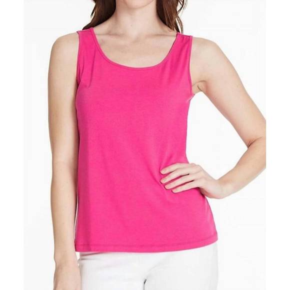 Multiples Tops New Multiples Double Scoop Neck Tank In Fuchsia